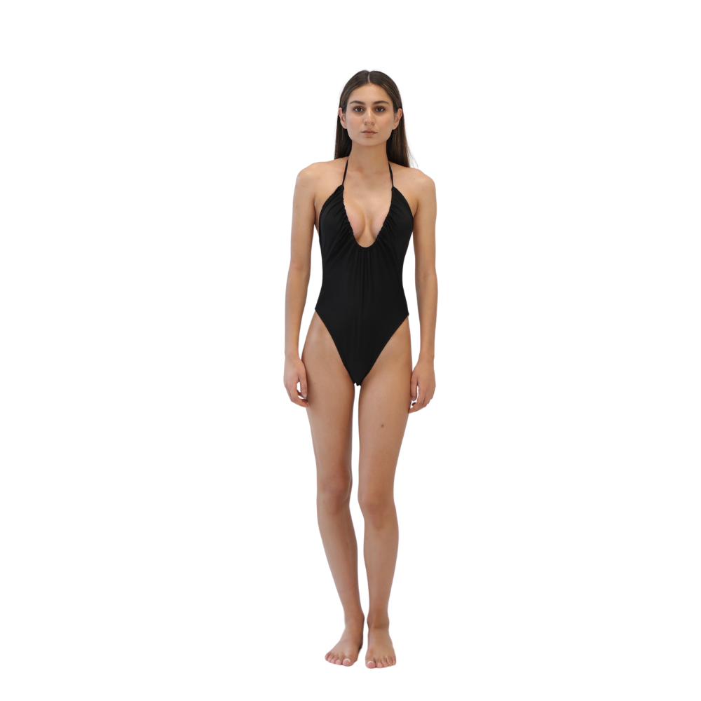 Scoop neck ruched one piece