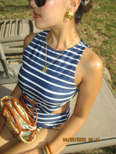 Navy stripe Monokini with twist detail