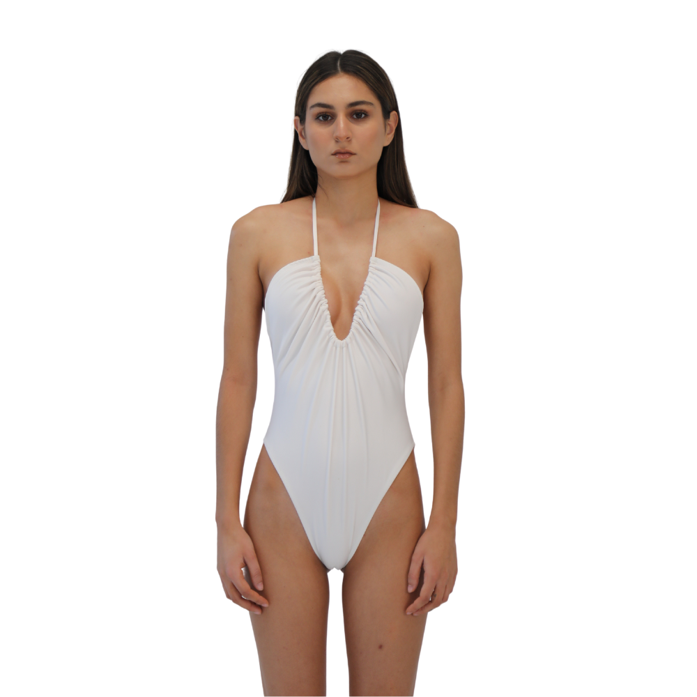 Scoop neck ruched one piece