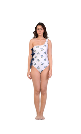 Bow side Blueberry Print One Shoulder Monokini