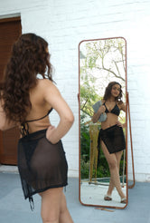 Shiny sheer mini skirt cover up